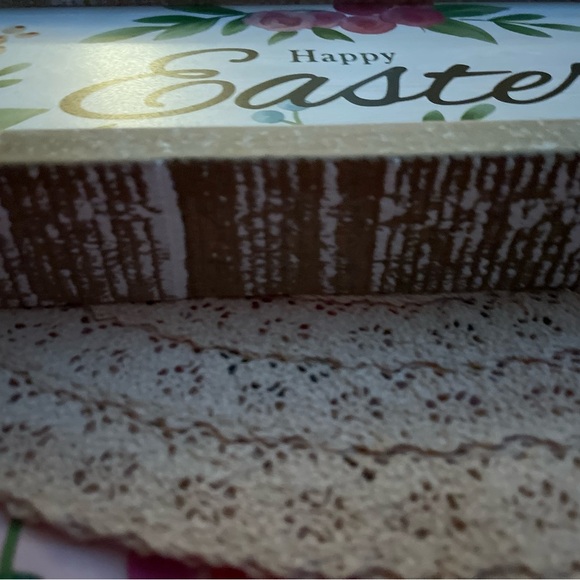 Rose and Yellow Happy Easter sign with distressed wood and wooden bead hanger - Picture 4 of 5